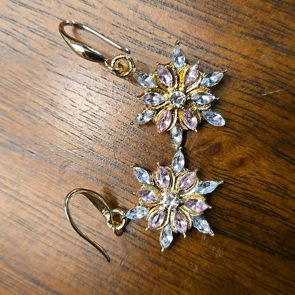 Crystal Gold Snowflake Shaped Alloy Dangle Earrings _ Minimalist Creative - Picture 6 of 7